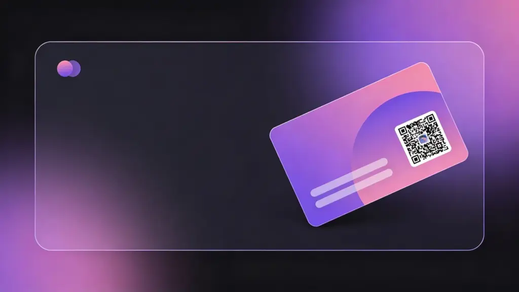 QR code for digital business card displayed on a stylised business card design