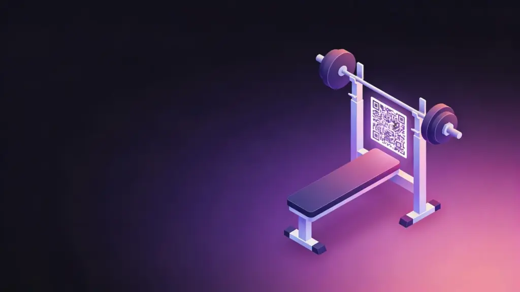 QR code displayed on a gym workout station linking to fitness content
