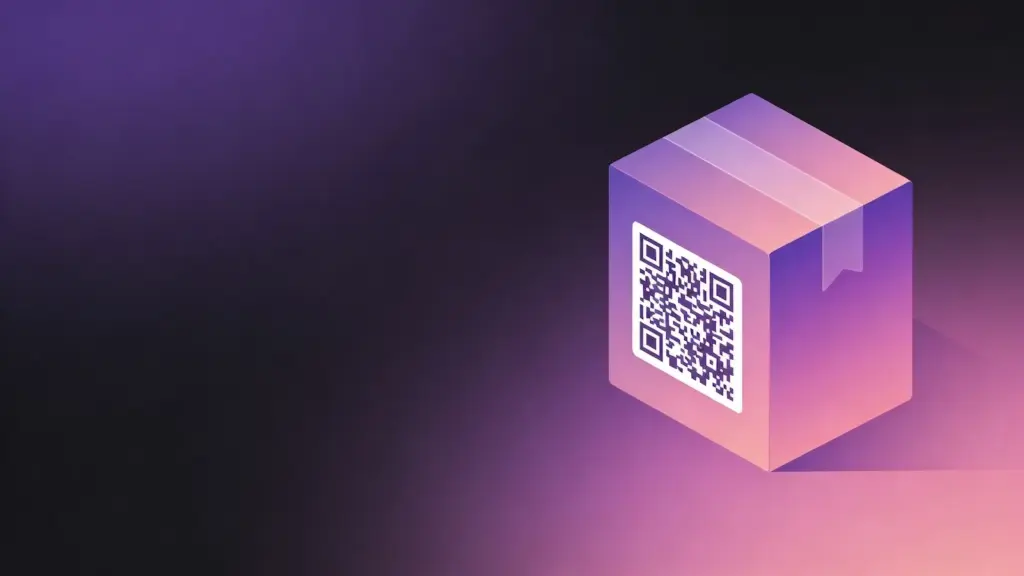 QR code on product packaging displayed on a stylised retail box design